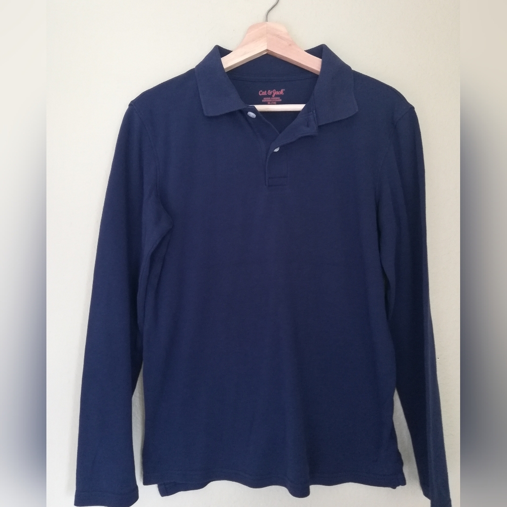 🌺💙 Cat & Jack Long Sleeve Polo Navy Blue Sized XL
